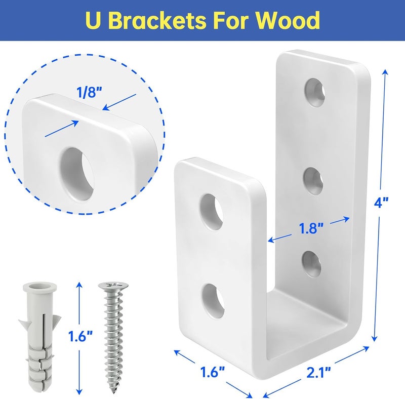 KOMOHOM 2x4 Door Barricade Brackets, Grade U-Shaped Security Brackets for Wood, Sheds, Gates & Basement Doors (2x4 Lumber Lock) 3mm White - Image 2